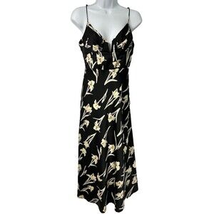 Selfie Leslie Midi Dress Women's 8 Sweetheart Whimsigoth Black Floral Adj Straps